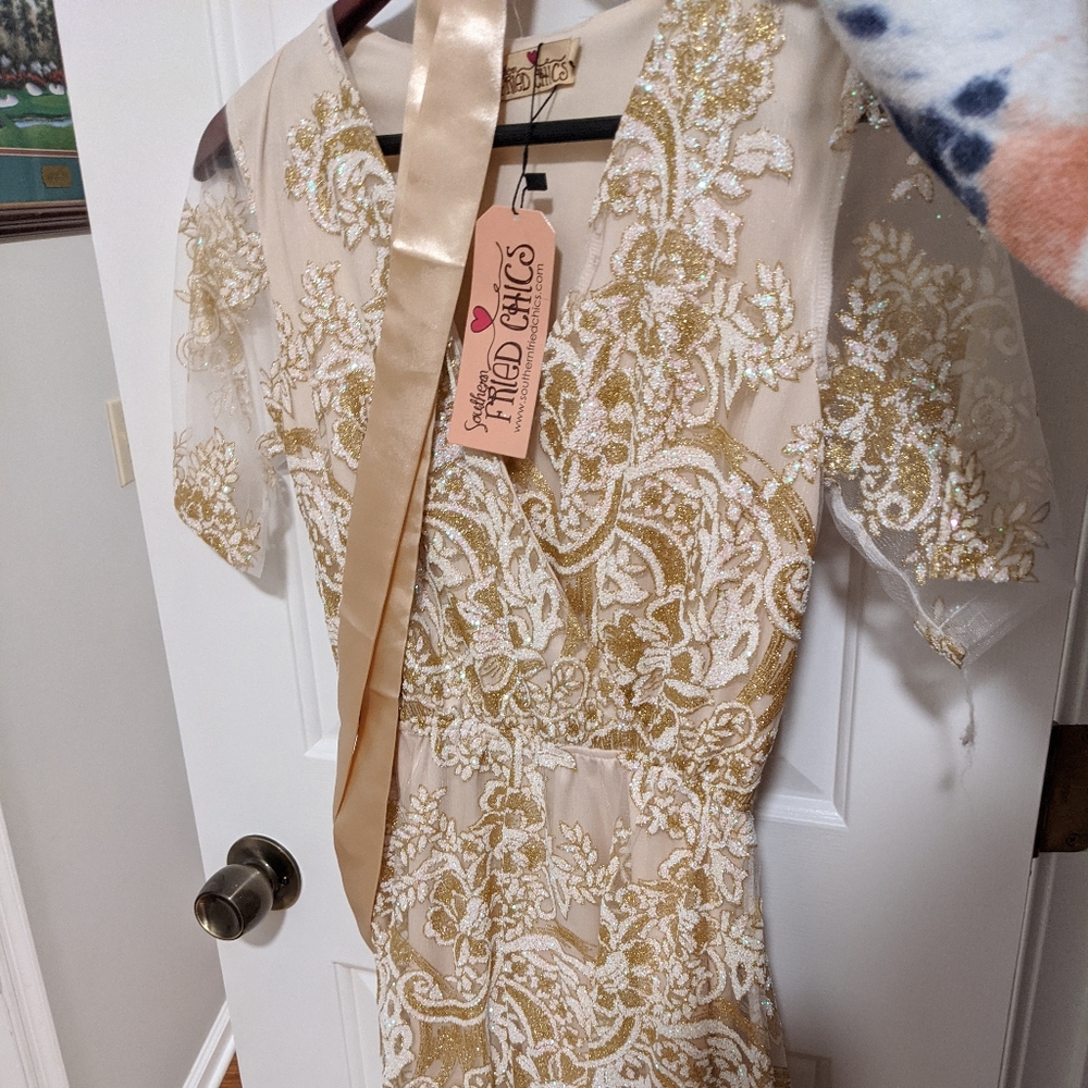 Southern fried chic gold sparkle country dress